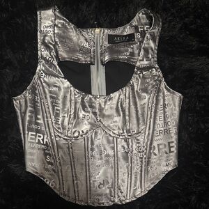 AKIRA Metallic Silver Graphic Corset